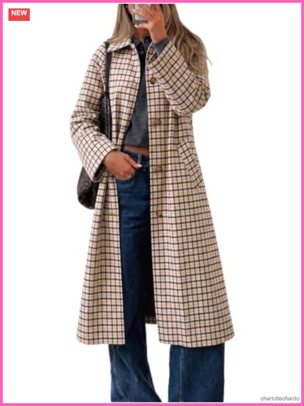 Plaid Trench Coat Fall Lapel Single Breasted Long Jacket